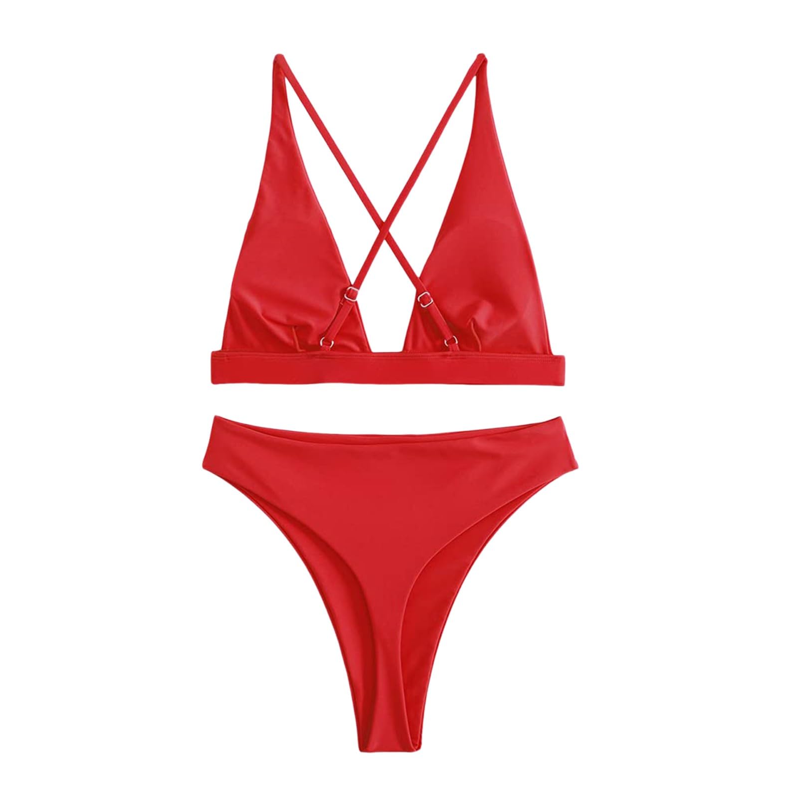 Conjunto De Bikini Tanga for Mujer, Traje Baño Dos Piezas con Parte Superior Triángulo Brasileño Sexy Cuello En V Profundo, Trajes, Negro, L