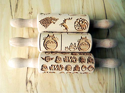 Fantasy 3 Small Embossed Rolling Pin Set. Wooden Laser Engraved Textured Rolling Pins For Cookies, Play Dogh, Clay By Algis Crafts #TOP1