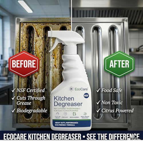 Image of EcoCare 2 Pack Kitchen Cleaner Degreaser | Food-Grade Cleaning Non Toxic Formula For Tough Grease & Burnt Grill | Remove Stains on Steel, Copper, Counter Tops, Appliances Walls & Cabinets 400ML