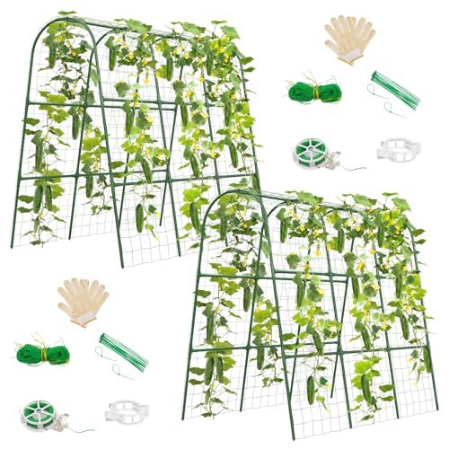 2 Pack Cucumber Trellis for Raised Bed, U-Shape Garden Trellis for Climbing Plants Outdoor, Metal Arch Trellis for Vegetables, Plant Support for Tomato, Bean, Pea