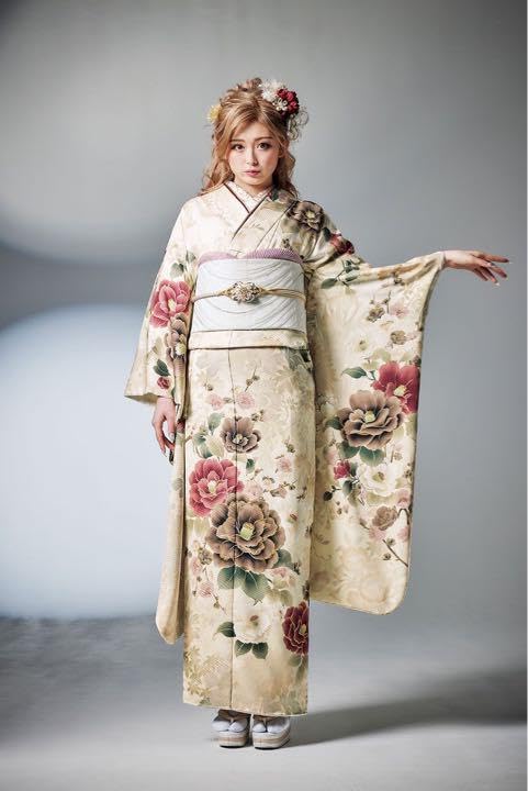 ブランド振袖単品SweetAngel振袖銀通し地紋入り金箔薔薇