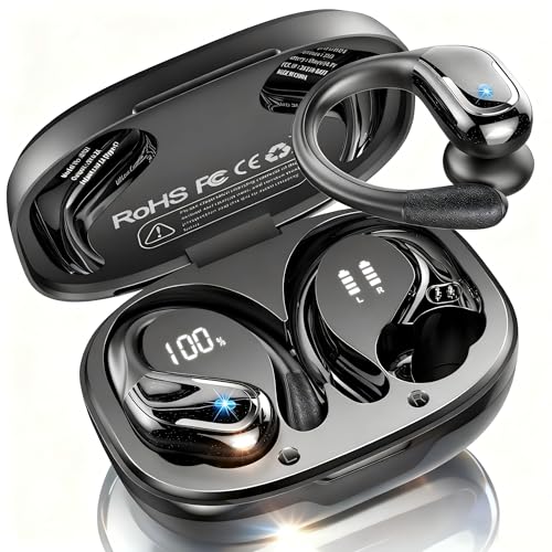 Auriculare Inalámbricos Deportivos, Nueva Auriculares Bluetooth 5.4 con IPX8 Impermeable, HD Mic, 75H Cascos Inalambricos Bluetooth HiFi Estéreo, Cancelacion Ruido ENC Auriculares Running Pantalla LED