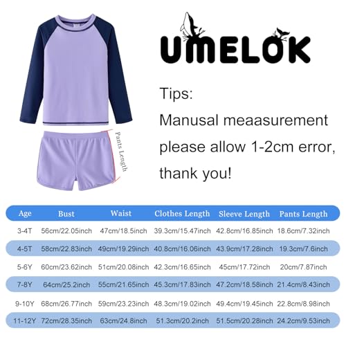 Image of UMELOK Girl Rash Guard Swimsuit 2-Pieces Long Sleeve Bathing Suit 4-12Years | Kids Swimwear Sets,UPF 50+ Sun Protection,Soft And Comfortable Fabric,Swimming Pool,Beach
