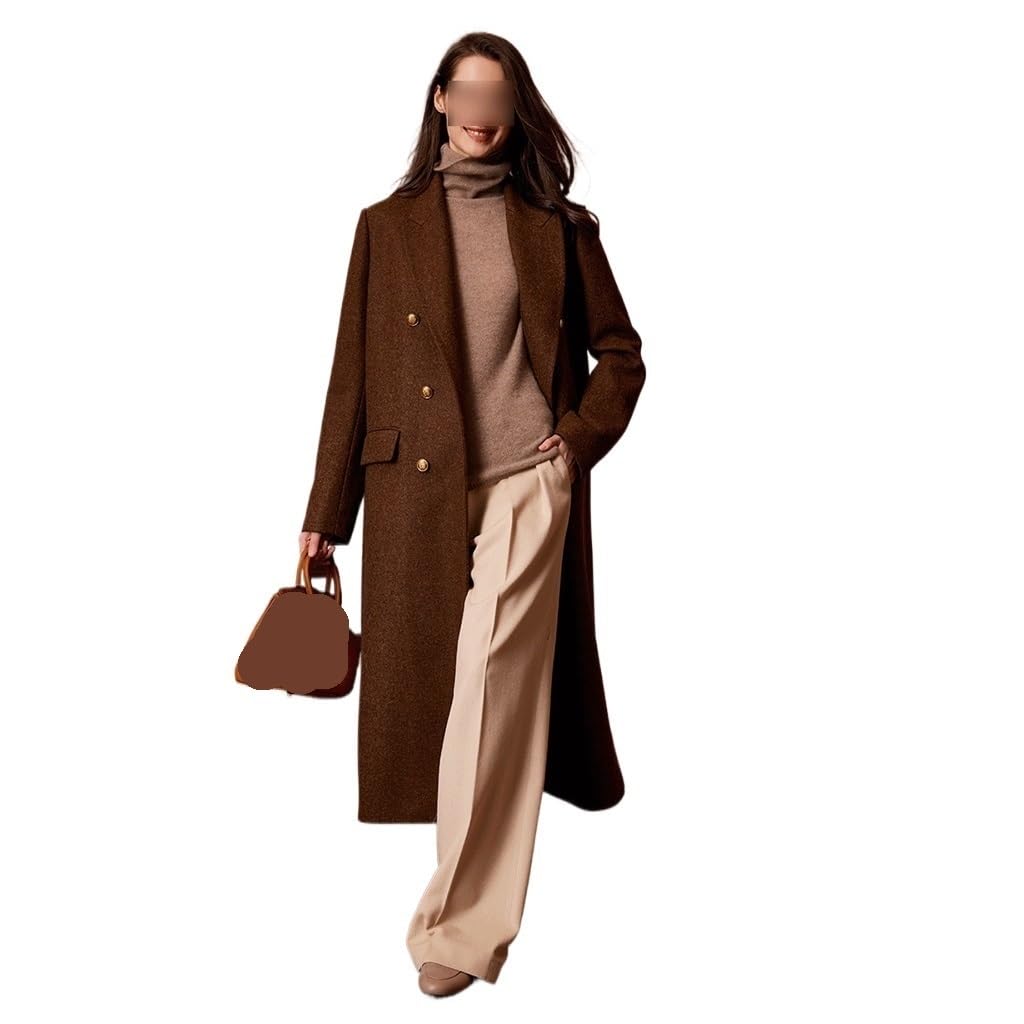 Amazon.com: ZUIAI Brown High-end Wool Coat Women's Medium-Length