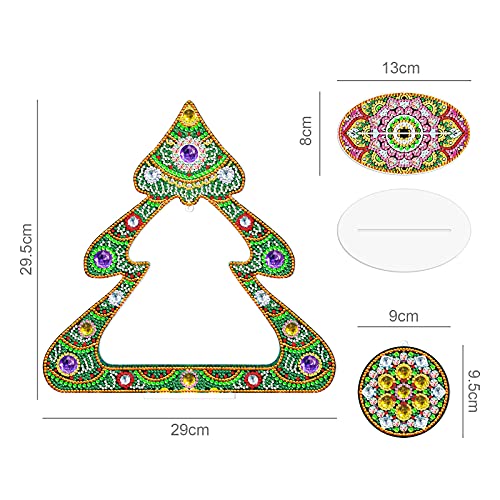 Image of AiYuanzsh Christmas Tree Diamond Art Tabletop Ornament with Hanging Charm, Acrylic Diamond Painting Desktop Decoration Kit, Large DIY Holiday Diamond Art Crafts 11.42 x 11.61 inch