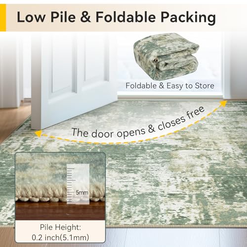 Washable Area Rugs 9'x12' Non-Slip Modern Abstract Soft for Living Room Entryway Bedroom Nursery, Print Pattern, Light Green/Yellow