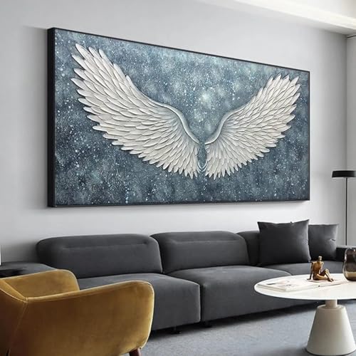 Peinture sur toile ailes blanches et bleues moderne art mural nordique 65x130 cm