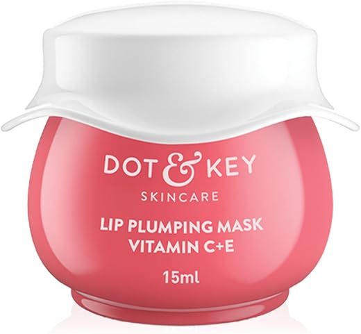 Dot & Key Lip Plumping Mask with Shea Butter & Vitamin C + E for Naturally Glowing Lips | Fades Lip Pigmentation | Smoothes Flaky & Dry Lips | Lip…