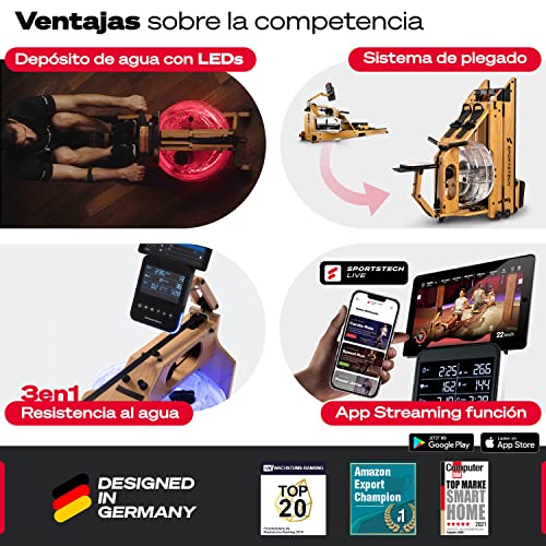 Miniatura 8 de Sportstech - Wrx1000 Agua Maquina De Remo, Premium Maquina De Remo Para Casa, Plegable Maquina Remo Con Tecnología Pulse Depósito De Agua Led De 7 Zonas Y Pantalla Lcd