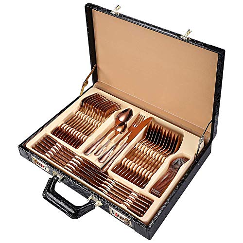 Couverts en acier inoxydable or rose 48 pièces pour service de table élégant
