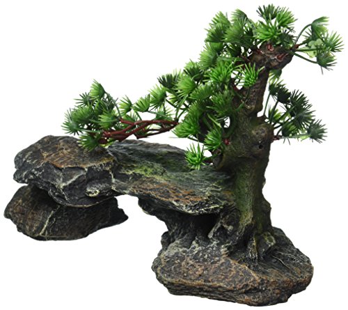 Image of Penn-Plax Deco-Replicas Bonsai Tree on Rocks Aquarium Decoration - Safe for Freshwater and Saltwater Fish Tanks - 9 inch Height