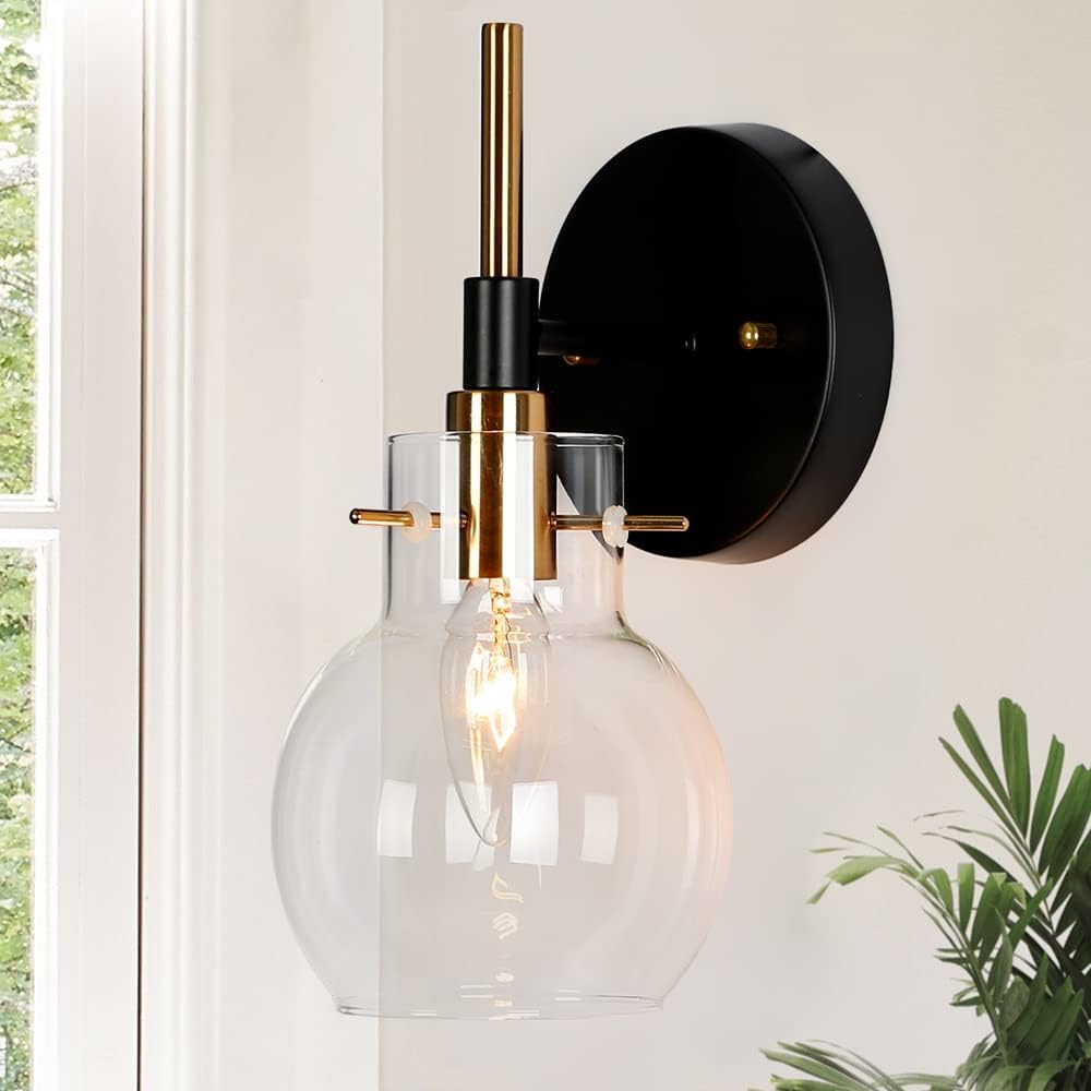 KSANA Black and Gold Wall Sconce, Modern 1Light Bathroom Light