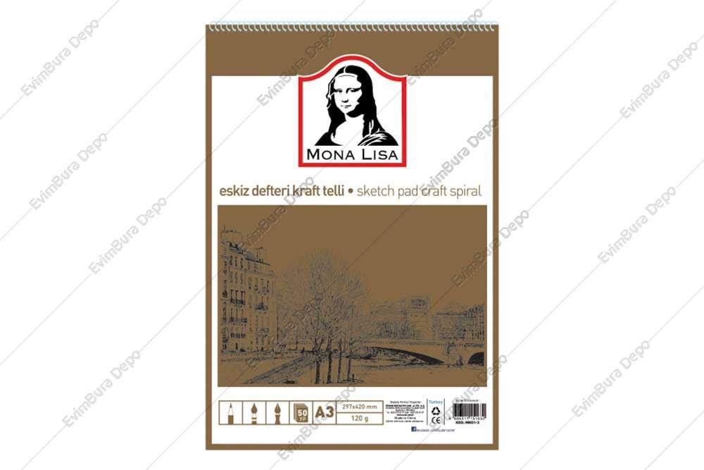 Monalisa MN01-3 Eskiz Defteri Kraft Telli A3, 50 Yaprak, Telli, 120 g