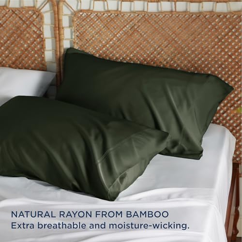 Bedsure Cooling Pillow Cases Standard Size, Rayon Derived from Bamboo Standard Pillowcases Set of 2, Breathable & Silky Soft Cool Bedding Pillow Cover with Envelope Closure, Olive Green, 20x26 Inches