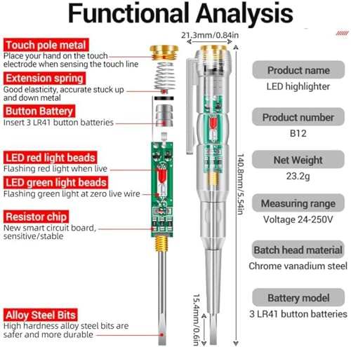 Image of Light Screwdriver Tester Pen Multifunction Dual LED AC-DC High-Brightness Intelligent Voltage Tester, Ideal for Electric Power Testing