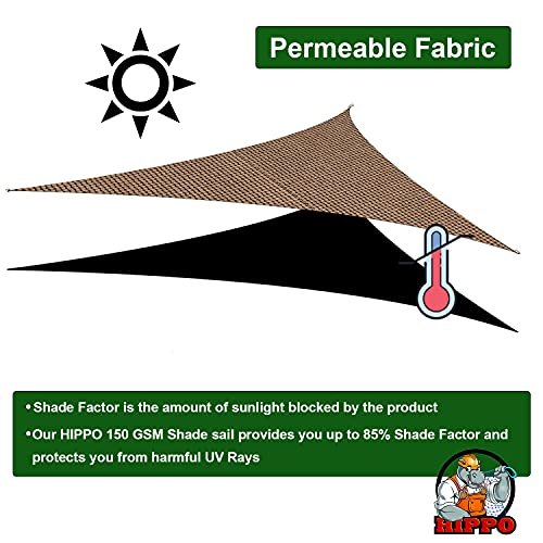 Image of HIPPO - Decorative - Triangle Sun Shade Sail - (80-85%) Sun Blockage - Attached SS Buckles (Beige-Black, 12 Feet X 12 Feet X 12 Feet)