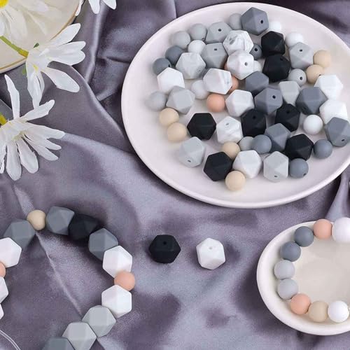 Cuentas de silicona redondas y hexagonales de 200 piezas para manualidades DIY 5
