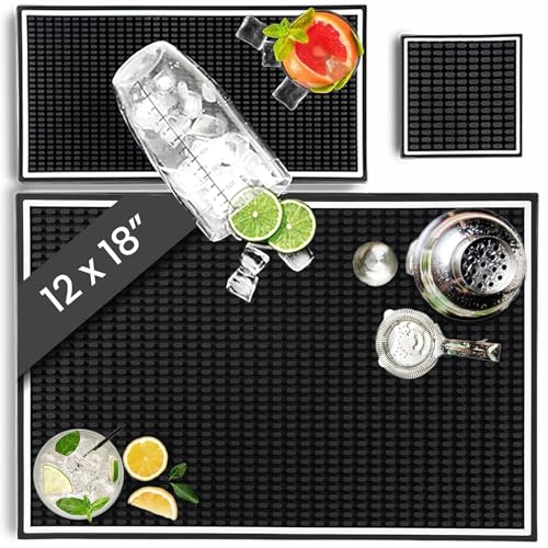 Proteínas, Juego de 3 alfombrillas Antideslizantes de goma para bar, Tapete para barra de bar,Bar Service Mat,Pad Impermeable tapete Bar, Cerveza Café Whisky(18 x 12...