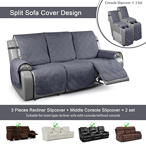 Image of TAOCOCO Non Slip Recliner Sofa Covers for 3 Cushion Couch, Waterproof Reclining sofa cover for Leather Sofa with Console, Split Reclining Couch Cover Recliner Furniture Protector (3 Seater, Dark Grey)