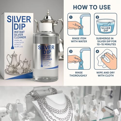 Image of Silver Dip Cleaner for Jewelry, Pooja & Home Use | Instant Silver Cleaning Solution & Polish | Pitambari-Type Shine Formula (300ml) Removes Tarnish Restores Shine Liquid Cleaner for Silver Item