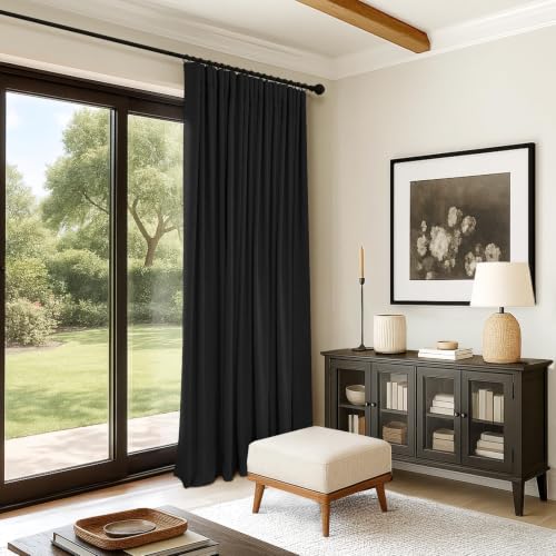 Image of INOVADAY 100% Blackout Curtains for Bedroom, Black Out Curtains 108 Inch Long, Clip Rings Linen Blackout Drapes, Thermal Insulated Room Darkening for Living Room, 1 Panel - Black,W102xL108