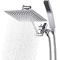G-Promise All Metal 8" Dual Square Shower Head Combo | Rain Shower Head | Handheld Shower Wand | Adjustable | Smooth 3-Way Diverter | 71" Extra Long Hose - A Bathroom Upgrade (Chrome)