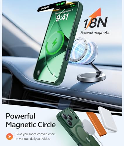 Image of FNTCASE for iPhone 17 Pro Case: [Compatible with Magsafe] Translucent Matte Cases with [Full Camera Protection] [Screen Protector] Military Grade Shockproof Protective Phone Cover - Green