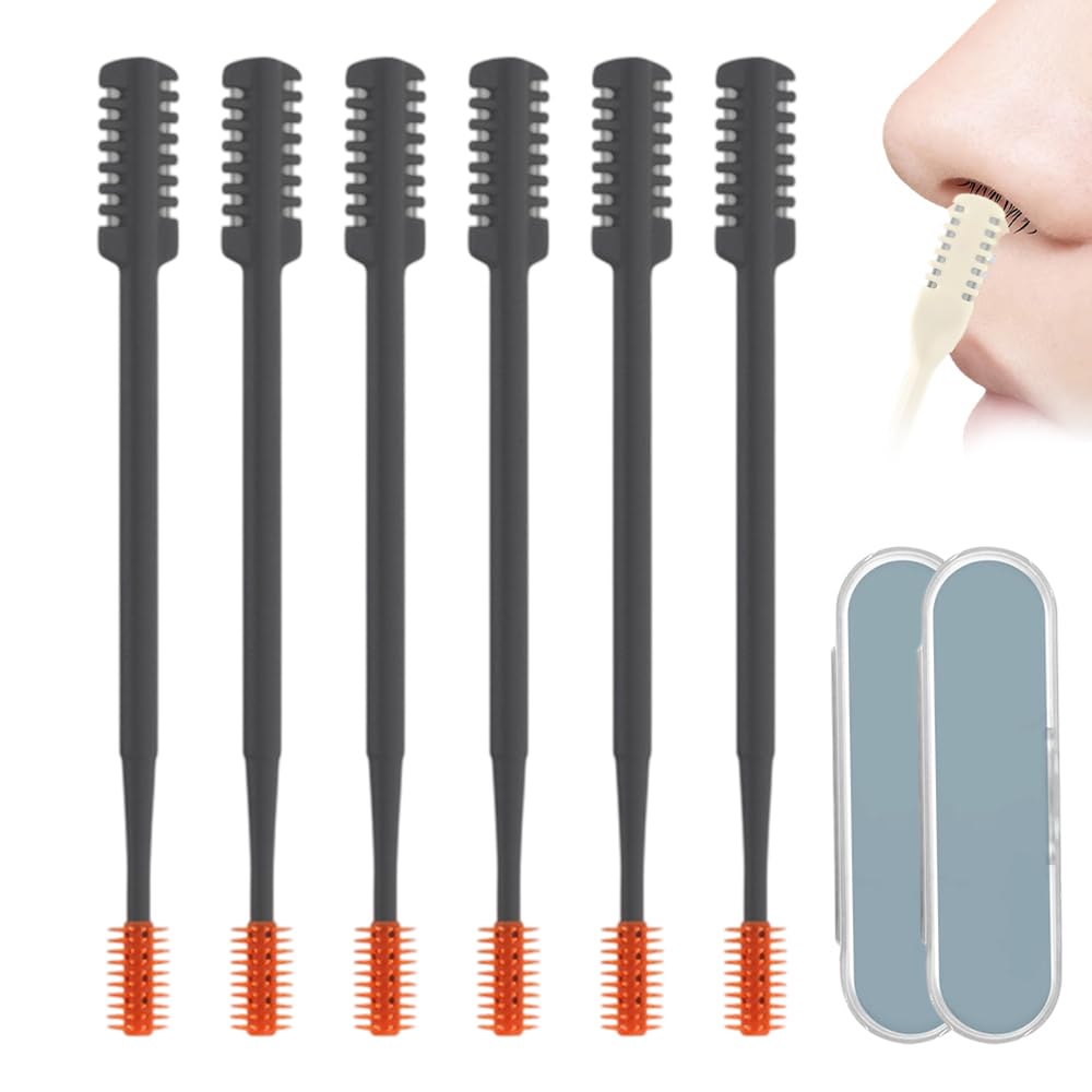 Nasal Hair Cutter, 2025 Upgraded Portable Manual Nasal Hair Trimmer for Women Men, 360° Rotating Double Sided Nose Hair Knife, Travel Essentials Nose Hair Remover Grooming Tool (Grey, 6 PCS)