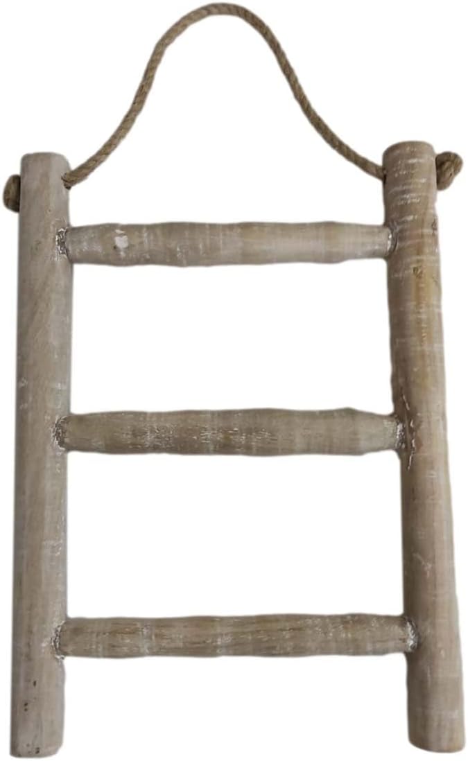BLACK FOREST DECOR Tea Towel Whitewashed Ladder, Wood, 11.75" W x 1.25" D x 16" H