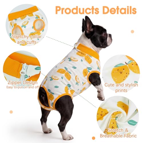 Image of BRKURLEG Small Dog Recovery Suit After Surgery Female Male, Back Zipper Spay Recovery Suit for Dogs & Cats, Anti-Licking Puppy Surgical Onesie for Abdominal Wound, Cone Alternative, Yellow L