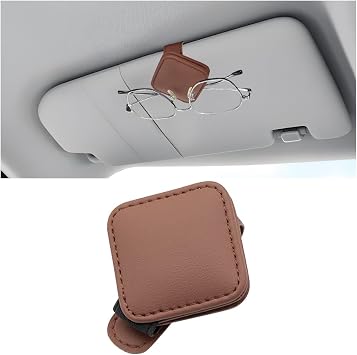 Sunglasses Holder for Car Visor, Magnetic Leather Vehicle Glasses Ticket Card Clip, Automotive Interior Eyeglass Hanger Organizer Accessories, Universal for SUV, Sedan, Truck Brown