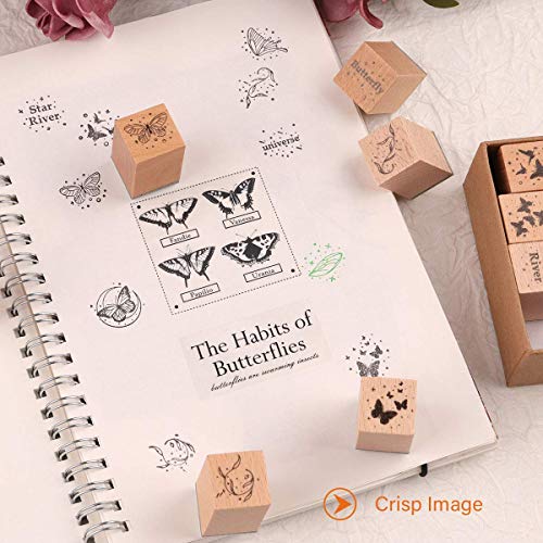 Risypisy 16Pcs Vintage Wooden Rubber Stamps, Butterfly & Wings Decorative Rubber Stamp For Diy Crafts, Card Making, Journals, Calendar, Photo Album #TOP3