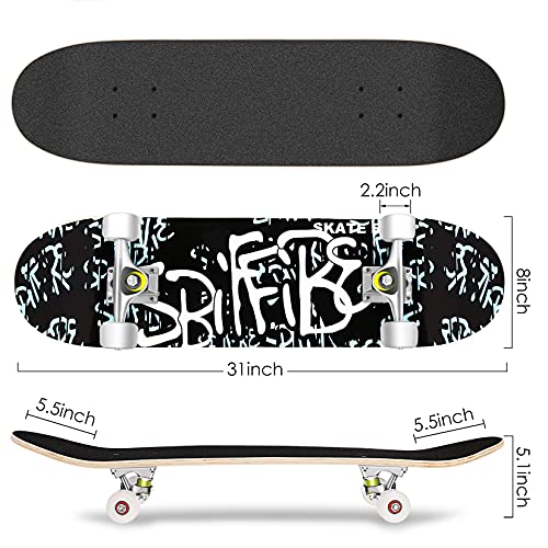 Weskate Skateboard For Beginners, 31X8'' Complete Double Concave Trick Skate Board With 7-Ply Canadian Maple, Ideal Skateboard For Kids Teens Adults #TOP3