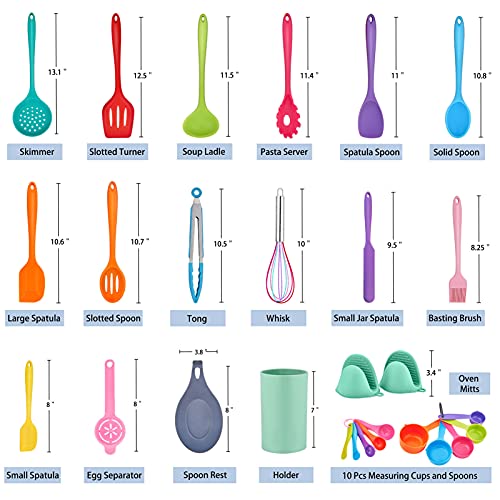 Teamfar Kitchen Utensil Set, 28 Pc Silicone Cooking Baking Kitchen Utensil Set For Nonstick Cookware, Spatula Spoon Measuring Cups Whisk Holder, Heat-Resistant & Healthy, Easy Clean & Multi-Color #TOP1