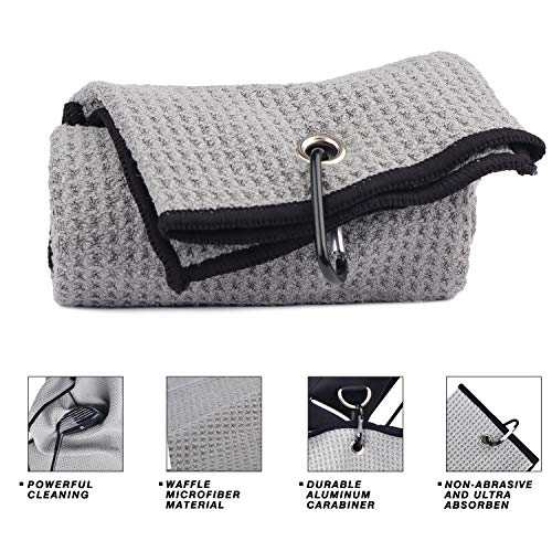 image for Champkey Waffle Golf Towels with Golf Club Brush and Divot Tool (3 in 