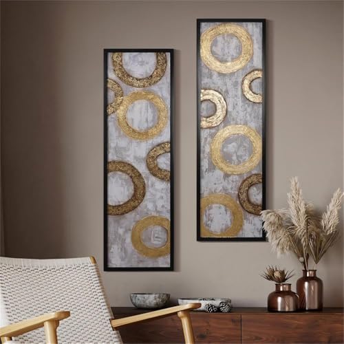 LuxenHome 2-Piece Gold and Brown Metal with Black Rectangle Frame Wall Decor Set - Thumbnail 3