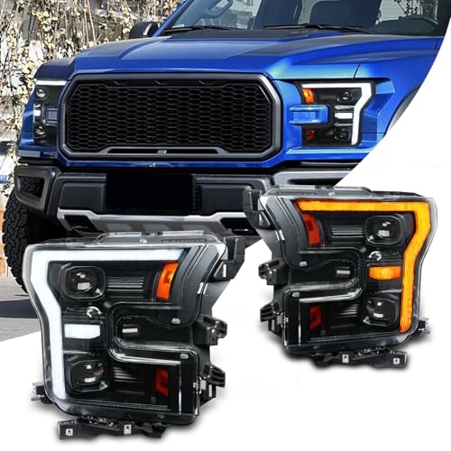 Headlights Compatible with 2015-2017 Ford F150 Pickup XL/XLT/Lariat/King Ranch/Platinum/Limited 2017-2020 F150 Raptor w/Amber or White DRL Used