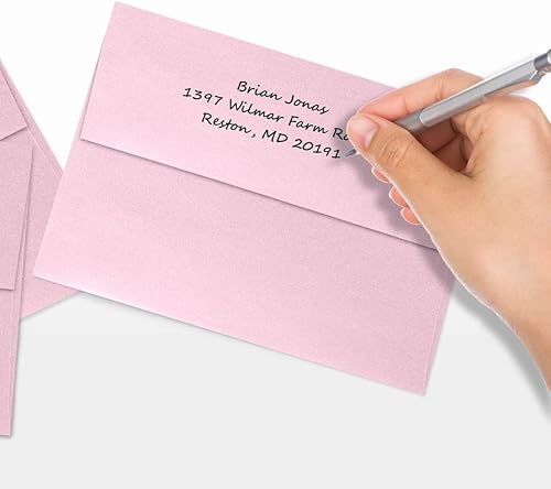 Miniatura 6 de LUXPaper Sobres de invitación A7 Despegar y prensar 5 14 pulgadas x 7 14 pulgadas Cuarzo rosa metálico Texto de 80 libras 50 unidades