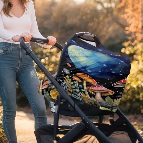 Image of Youngerbaby Mushroom Print Nursing Cover Carseat Canopy Car Seat Covers for Babies Mom Breastfeeding Scarf Infant Multi Use Cover for Baby Stroller Shopping Cart Feeding High Chair
