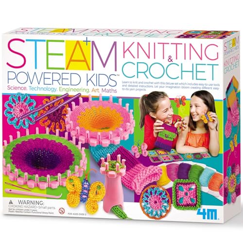4M STEAM Powered Kids Knitting & Crochet Kit – Beginner Craft Activity Set with Tools & Step-by-Step Instructions – Learn to Knit & Crochet, Ages 8+