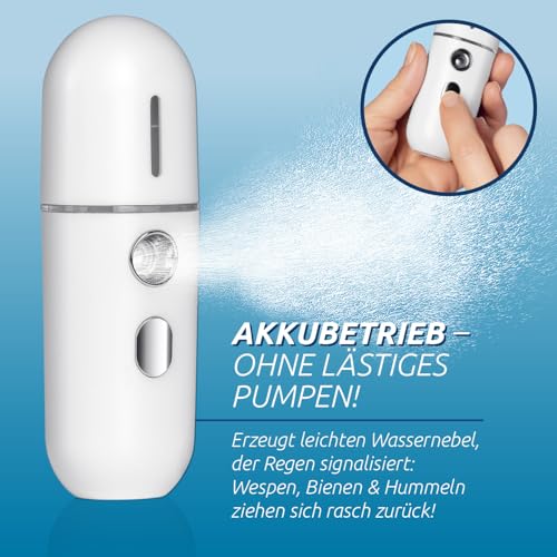 tickSAFE Wespenabwehr-Sprüher | Schnell, effektiv und schonend Wespen, Bienen und Hummeln mit Wasserdampf vertreiben | 10 min. Akkubetrieb, 1 h USB Aufladung | Easy durch den Sommer