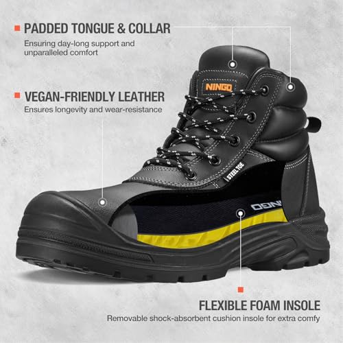 NINGO Steel Toe Work Boots for Men, Non Slip & Puncture Resistant Construction Boots with Breathable Lining, EH Protection, Comfortable Mens Safety Leather Work Shoes for Industrial, Walking Warehouse4