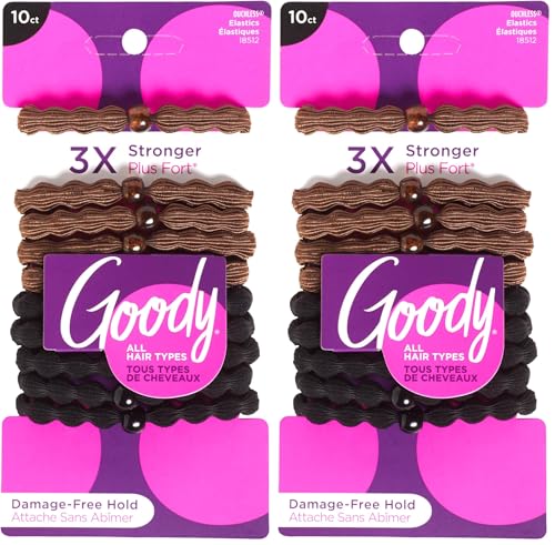 Goody Ouchless Forever Hair Elastics, 10 Ct, Black, Damage-Free Bands, 3X Stronger Elastic Ties, Retainable Shape, 16 Strand Inner Core, Styling Accessories for Women & Men, All Hair Types