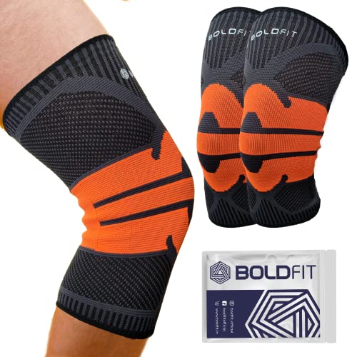 Image of Boldfit Knee Support Cap Brace /Sleeve For Sports, Pain Relief, Knee Compression Support, Exercise, Running, Cycling, Knee Cap Brace Knee Support -2pair (Extra Large, Orange Regular)
