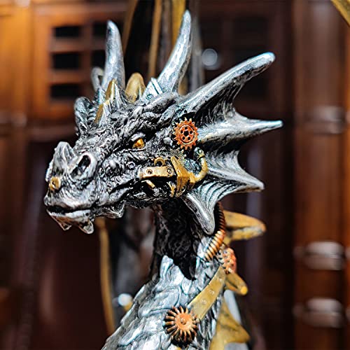 Estatua de dragón steampunk 12'' resina metálica miniatura 5