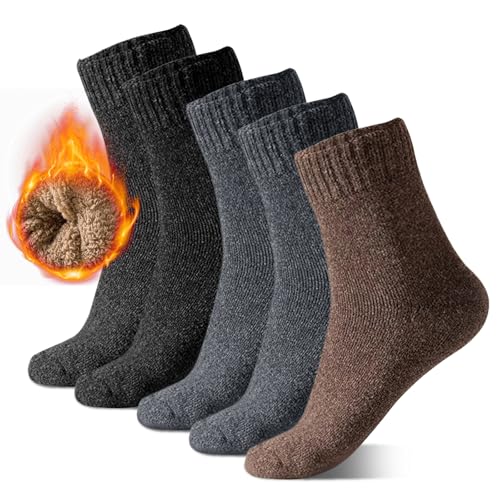 Gegizun 5 Pairs Wool Socks for Man,Super Thick Thermal Hiking Winter Warm Boot Heavy Soft Cozy Socks for Cold Weather