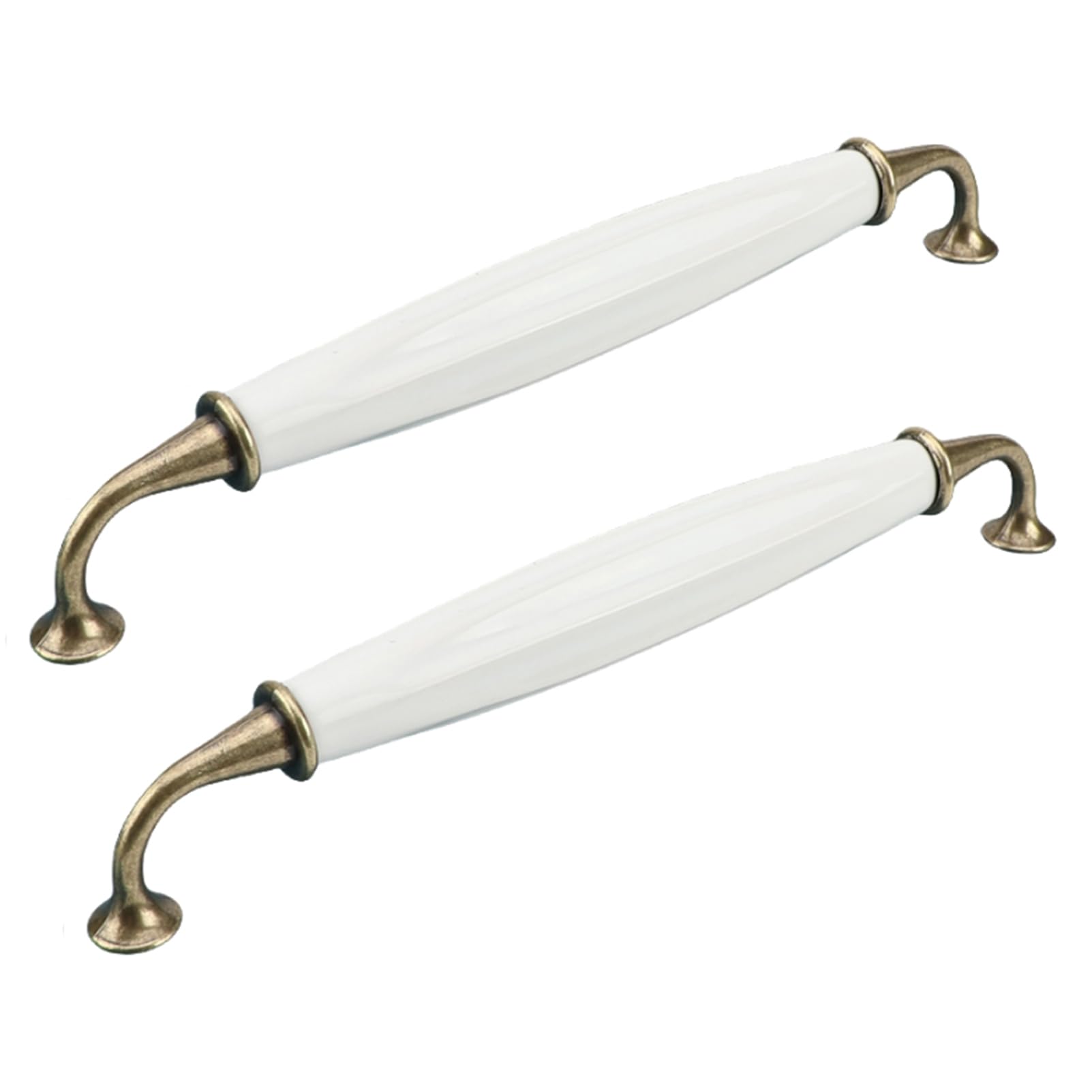 RSWZSFL 2 Pack Ceramic Handles European Style Vintage Drawer Handles Cabinet Door Handles Cupboard Handles Wardrobe Handles Furniture Handles Zinc Alloy Kitchen Door Knobs (Bronze+White,Pitch:192mm)
