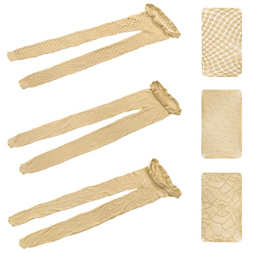 Littleforbig High Waist Fishnet Mesh Net Stockings Jacquard Pantyhose 3 Pairs