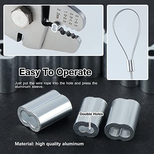 Knpwer 151 Stk Drahtseil Crimpwerkzeug,Draht Crimpzange zum Angeln 0.1-2.2 mm,Drahtseil Crimper Drahtschneider,mit 150 Stück Aluminium Doppelhülsen
