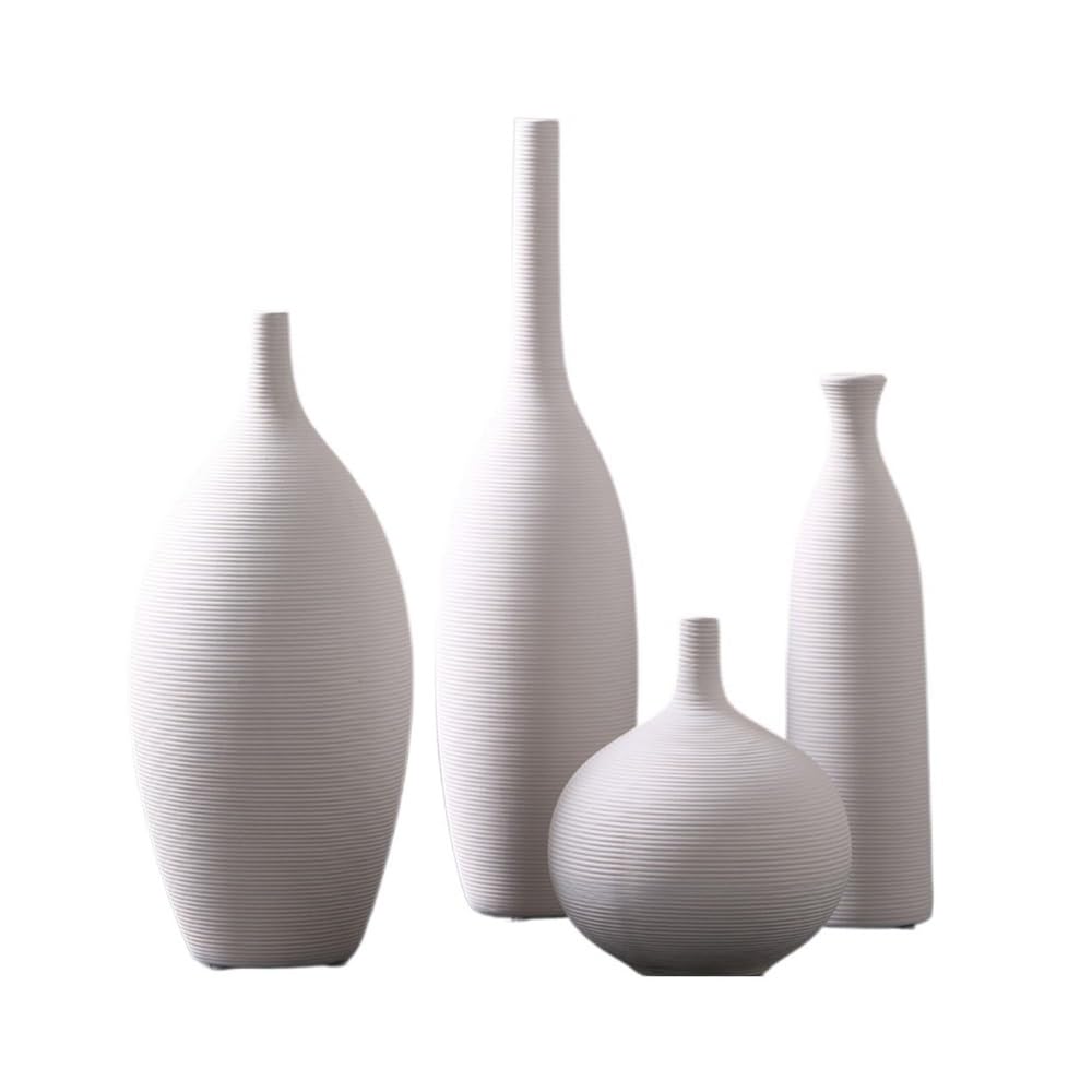 Wazon na kwiaty, Zestaw 4 białych, gładkich ceramicznych wazonów w stylu vintage z zarodkami, dekoracja stołu salonie